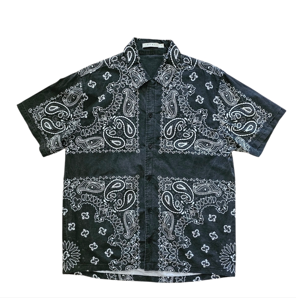 Black and White Paisley Print Button-Up Shirt From MNML LA